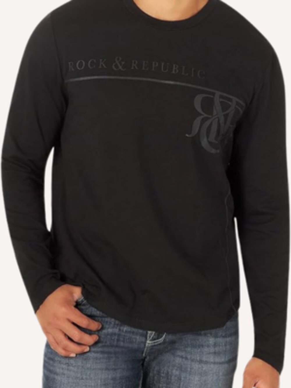 ROCK & REPUBLIC Black Long Sleeve T-Shirt | Casual Logo | XX-Large